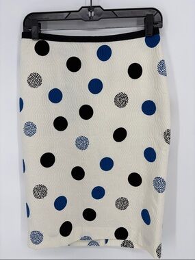 🔗 nwt Talbots cotton White Pencil Skirt with Blue and Black Polka Dots